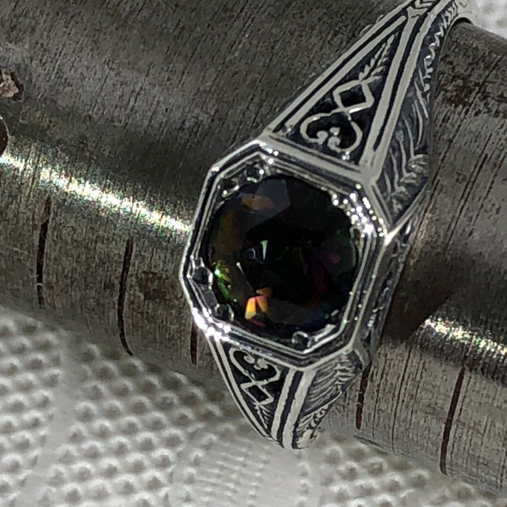 1CT Color Changing Rainbow Topaz 925  Silver Ring